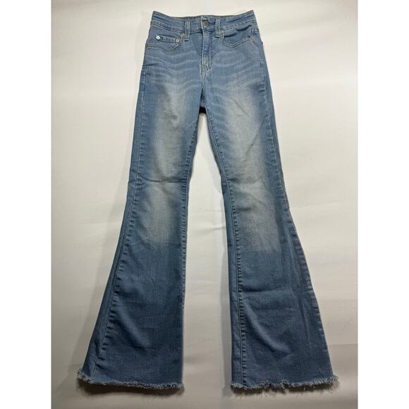 Levi's 726 Women's Raw Hem Flare Leg Blue Stretch Denim Jeans - Size 25x30.5 - Picture 1 of 6